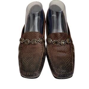 Stuart Weitzman Jeweled Rhinestone Snake Croc Leather Loafers Preppy Luxury 8